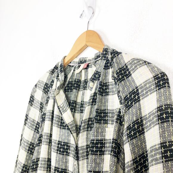 Anthropologie Pilcro Breezy Plaid Buttondown Top XS Check Textured Long Sleeve - Picture 7 of 13